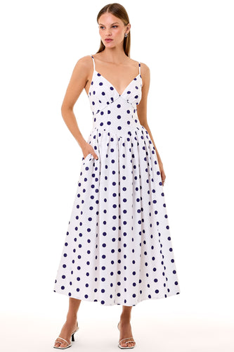 Becker Dress - Ivory Navy Polka Dot