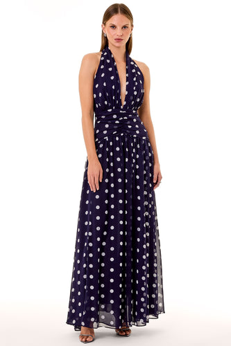 Arella Dress - Navy Ivory Polka Dot