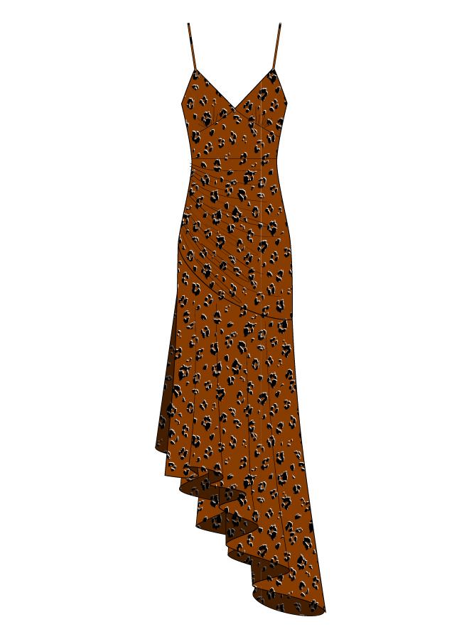 Triangle Top Slip Dress - Rust Leopard
