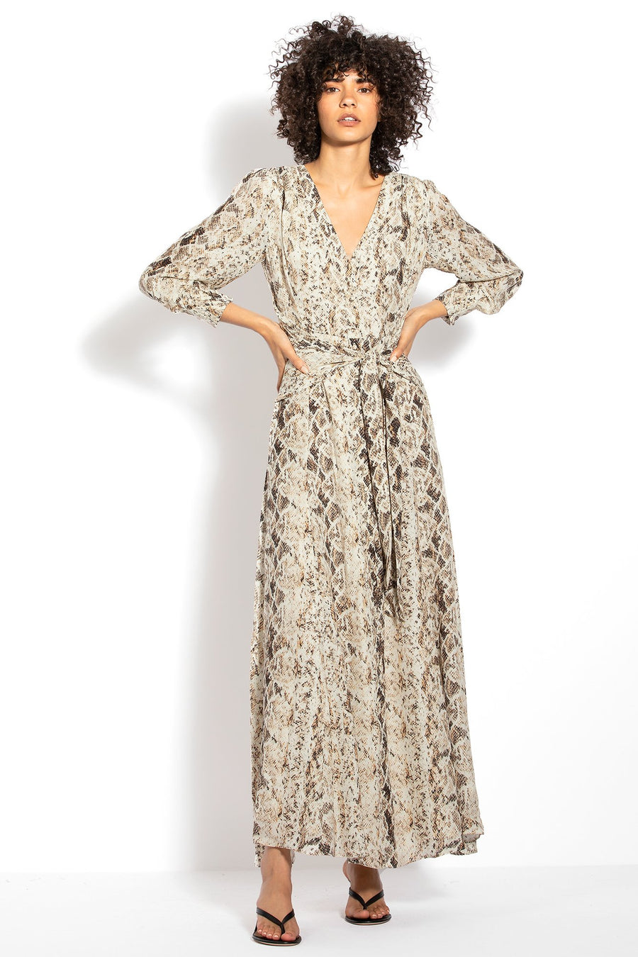 Tie Front Maxi Shirtdress - Brown Multi