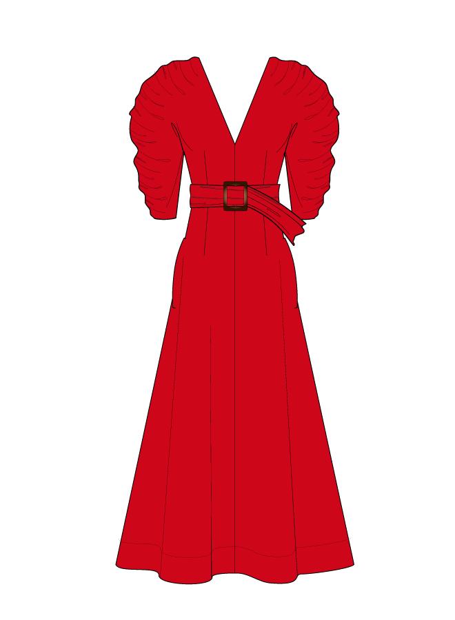 Gathered Sleeve Dress - Scarlet