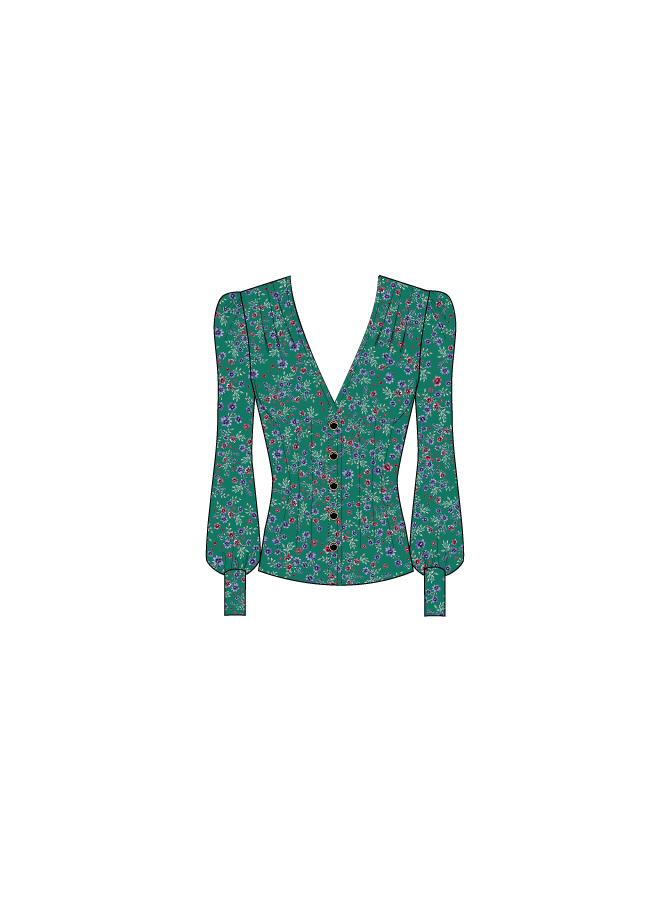 Button Front Blouse - Emerald Multi